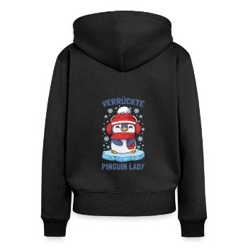 Pinguine Verrückte Pinguin Lady - Frauen Premium Bio Zip Hoodie - Schwarz - Hinten - Julia (174cm)