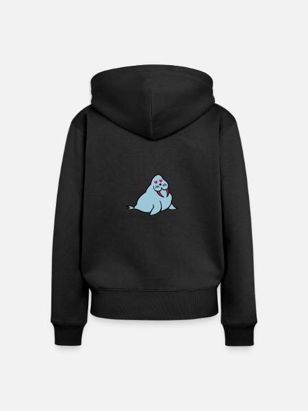seehund verliebt - Frauen Premium Bio Zip Hoodie - Schwarz