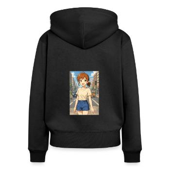 Glückliche junge Frau - Frauen Premium Bio Zip Hoodie - Schwarz - Hinten - Julia (174cm)