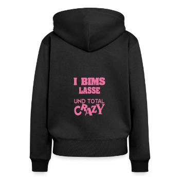 Lasse - Frauen Premium Bio Zip Hoodie - Schwarz - Hinten - Julia (174cm)