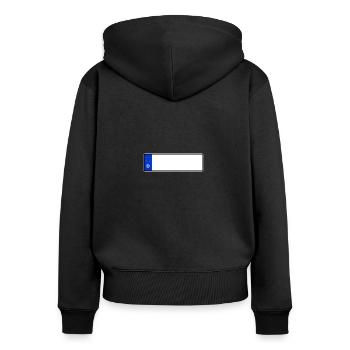 Nummernschild Blanko Kurz - Frauen Premium Bio Zip Hoodie - Schwarz - Hinten - Julia (174cm)