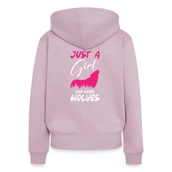 Juste une fille qui aime les loups - Sweat à capuche zippé Premium bio Femme - rose poudré - Dos - Julia (174cm)
