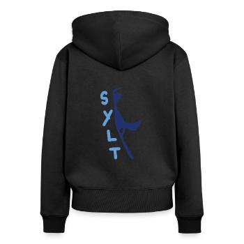 sylt blau mit schriftzug - Frauen Premium Bio Zip Hoodie - Schwarz - Hinten - Julia (174cm)