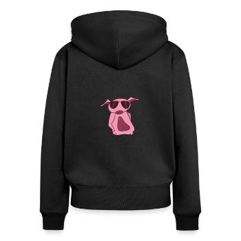 Lustiges cooles rosa Schwein - Frauen Premium Bio Zip Hoodie - Schwarz - Hinten - Julia (174cm)