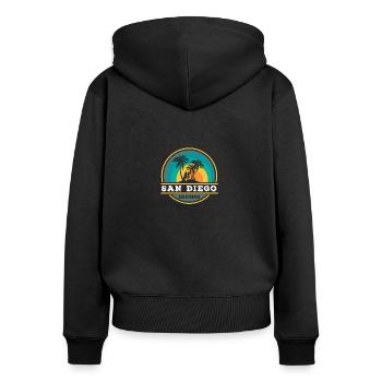 San Diego CA California Van Life Surfer USA - Sweat à capuche zippé Premium bio Femme - noir - Dos - Julia (174cm)