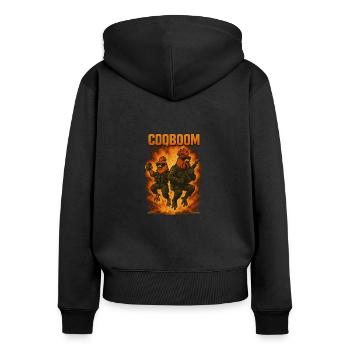 CoqBoom – Poules Commando en Mission Explosion - Sweat à capuche zippé Premium bio Femme - noir - Dos - Julia (174cm)