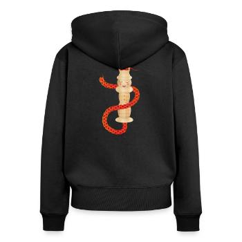 bezaubernde Strickliesel mit Strickschnur - Frauen Premium Bio Zip Hoodie - Schwarz - Hinten - Julia (174cm)