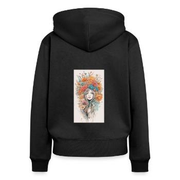 Floral Elegance: Captivating Faces in Bloom - Sweat à capuche zippé Premium bio Femme - noir - Dos - Julia (174cm)