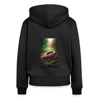 Regenwurm - Frauen Premium Bio Zip Hoodie - Schwarz - Hinten - Julia (174cm)