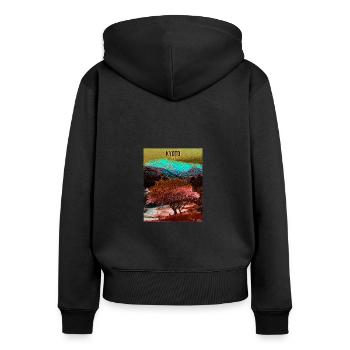 Mélange de couleurs Kyoto - Sweat à capuche zippé Premium bio Femme - noir - Dos - Julia (174cm)
