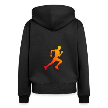 Damen Joggen Fitness Running Cross Country Running - Frauen Premium Bio Zip Hoodie - Schwarz - Hinten - Julia (174cm)