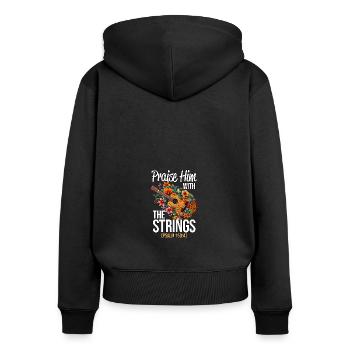 Praise Him With The Strings Christlich Gitarre - Frauen Premium Bio Zip Hoodie - Schwarz - Hinten - Julia (174cm)