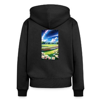 Landschaft mit 4 Bereichen, Generative KI - Frauen Premium Bio Zip Hoodie - Schwarz - Hinten - Julia (174cm)