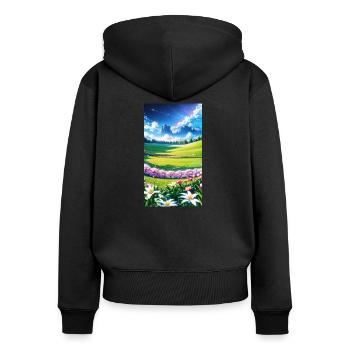 Landschaft mit 4 Bereichen, Generative KI - Frauen Premium Bio Zip Hoodie - Schwarz - Hinten - Julia (174cm)