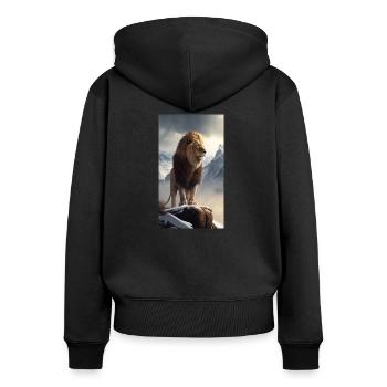 Lion - Frauen Premium Bio Zip Hoodie - Schwarz - Hinten - Julia (174cm)