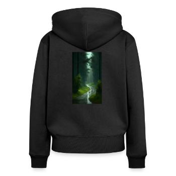Friedlicher Wald - Frauen Premium Bio Zip Hoodie - Schwarz - Hinten - Julia (174cm)