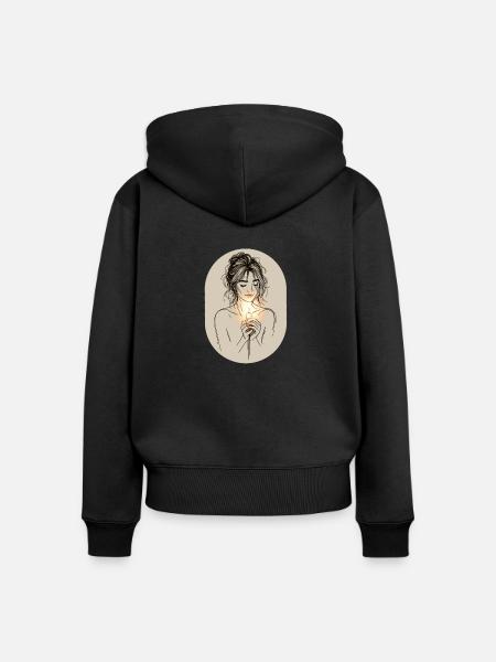 Frau mit Kerze - Frauen Premium Bio Zip Hoodie - Schwarz