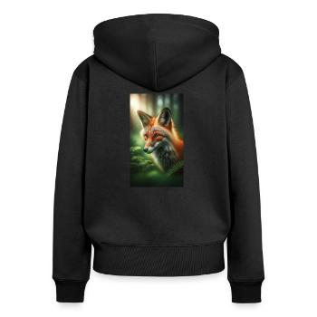 Fuchs - Frauen Premium Bio Zip Hoodie - Schwarz - Hinten - Julia (174cm)