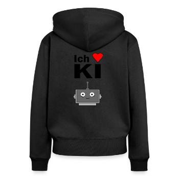 Ich liebe KI - Frauen Premium Bio Zip Hoodie - Schwarz - Hinten - Julia (174cm)