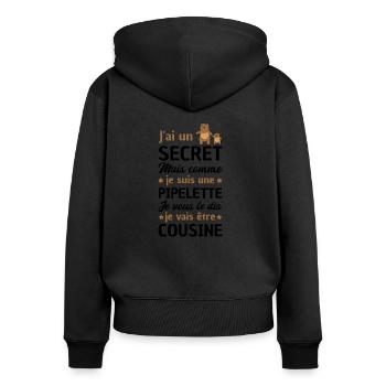 secret / je vais être cousine / future cousine - Sweat à capuche zippé Premium bio Femme - noir - Dos - Julia (174cm)