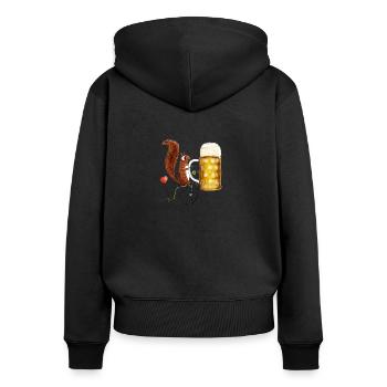 Das kleine Hörnchen mit dem Fahrrad und einem Bier - Frauen Premium Bio Zip Hoodie - Schwarz - Hinten - Julia (174cm)
