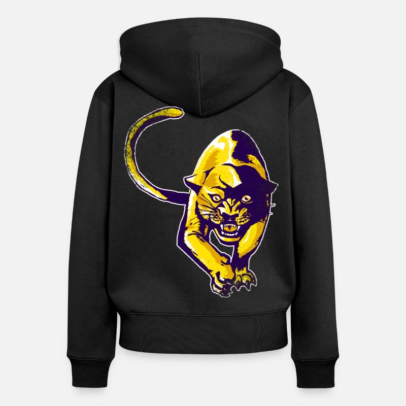 Panthère dorée - Sweat à capuche zippé Premium bio Femme - noir
