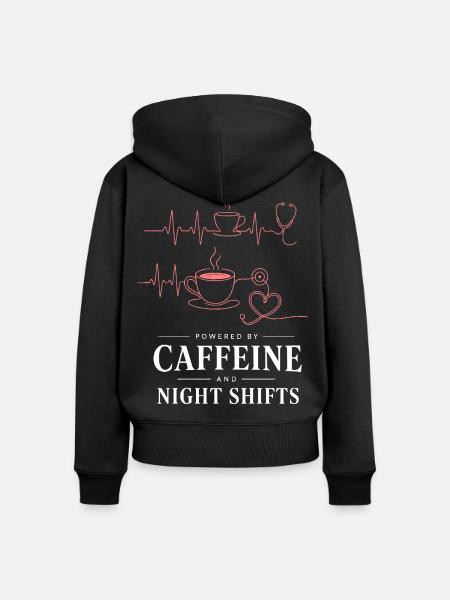 Kaffee und Nachtschicht Herzschlag - Frauen Premium Bio Zip Hoodie - Schwarz