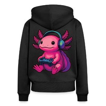 Axolotl Funny Video Games Gaming Axolotl - Women's Premium Organic Zip Hoodie - black - Back - Julia (174cm)