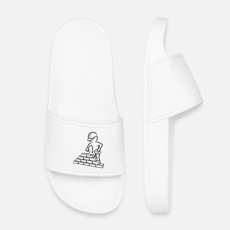 Construction worker with trowel, mortar and wall - Kids’ Pool Sliders - white