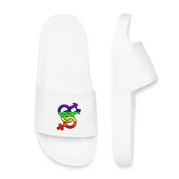 Gender bisexual 1 logo with rainbow - Kids’ Pool Sliders - white - Front