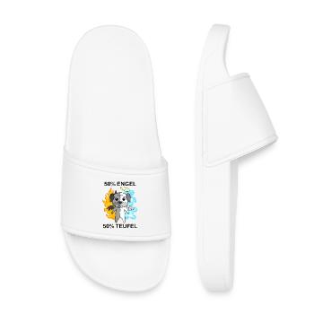 Hund Mops - Engel und Teufel - Kinder Badelatschen - Weiß - Vorne