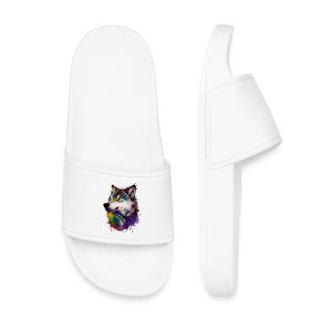 Tête de loup aux couleurs de l’arc-en-ciel - Claquettes enfant - blanc - Devant