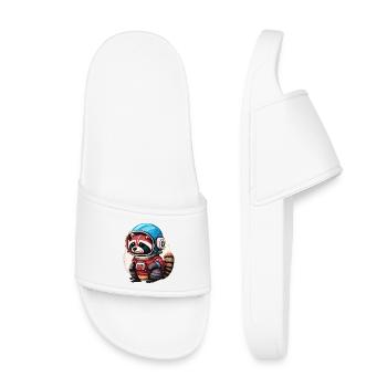 Spaceman raccoon with smartphone - Kids’ Pool Sliders - white - Front