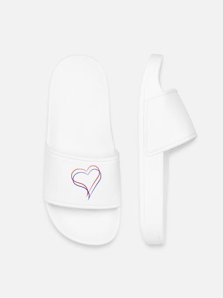 Un cœur rouge et un cœur bleu ensemble - Claquettes enfant - blanc
