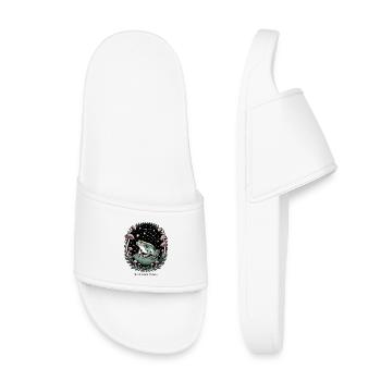 Nocturnal frog motif with mushrooms and stars - Kids’ Pool Sliders - white - Front