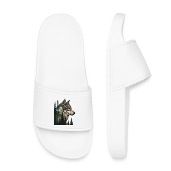 Forest Wolf Portrait with Mountains - Kids’ Pool Sliders - white - Front