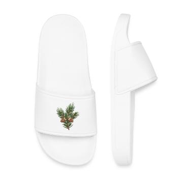 Bestickter Weihnachtszweig – dezent grün (gedruckt) - Kinder Badelatschen - Weiß - Vorne