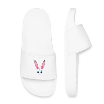 Niedliches Kaninchengesicht Kawaii Bunny Oster-Faulheitskostüm - Kinder Badelatschen - Weiß - Vorne