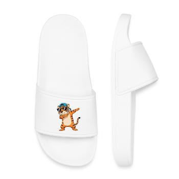 Cool Dabbing Tiger Sonnenbrille Cartoon-Kunst - Kinder Badelatschen - Weiß - Vorne