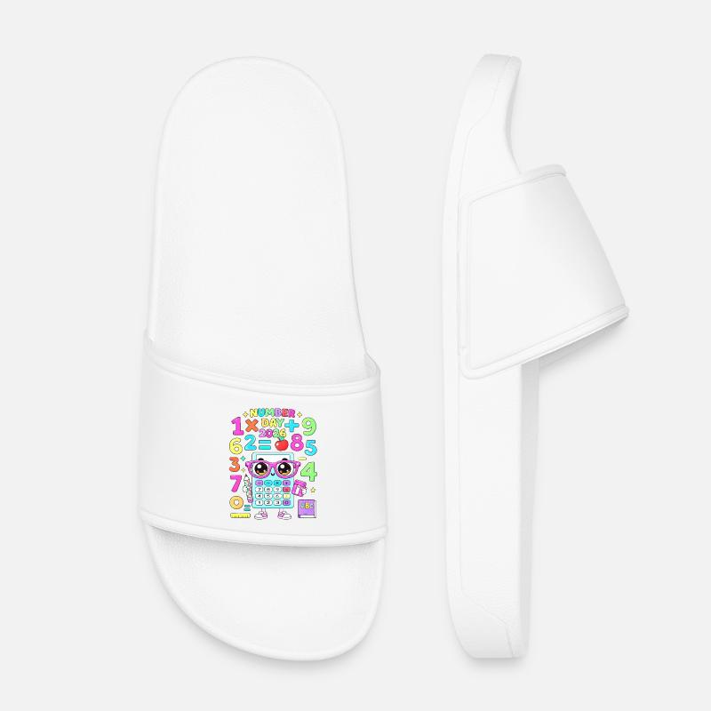 Kawaii-Taschenrechner Klassenzimmerthema - Kinder Badelatschen - Weiß