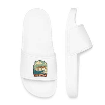 Dubrovnik Croatia Old Town Walls Retro Badge - Kids’ Pool Sliders - white - Front