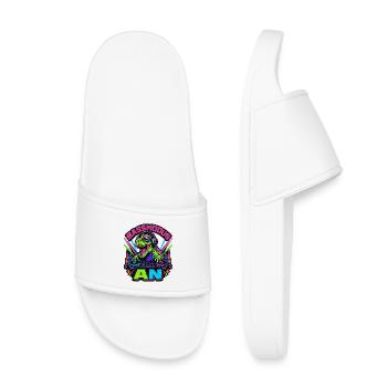 Bass mode on – Neon dinosaurs at the DJ booth - Kids’ Pool Sliders - white - Front