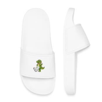 Cheerful dinosaur with plaster - Kids’ Pool Sliders - white - Front