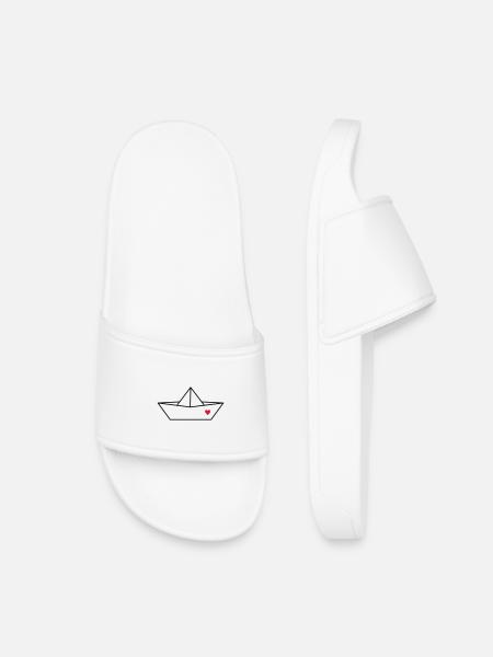 Boot Papier Schiff Herz I Hafen Liebe Geschenk - Kinder Badelatschen - Weiß