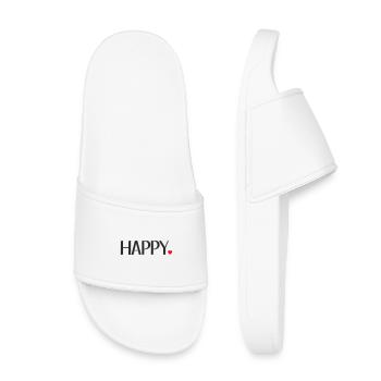 Happy Schriftzug mit rotem Herz – Positives Textde - Kinder Badelatschen - Weiß - Vorne