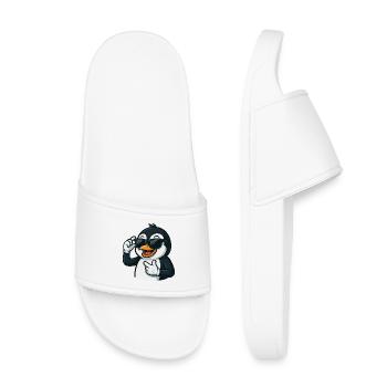 Cooler Pinguin mit Sonnenbrille Cartoon Arktis - Kinder Badelatschen - Weiß - Vorne