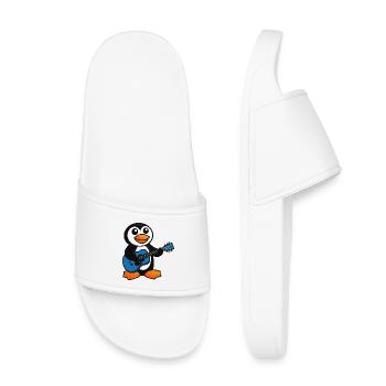 Lustiger Pinguin mit Gitarre Cartoon Musiker - Kinder Badelatschen - Weiß - Vorne
