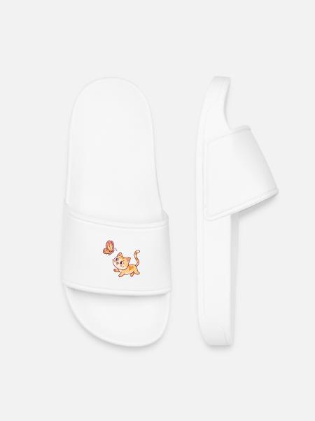 Neugierige Katze und Schmetterling - Kinder Badelatschen - Weiß