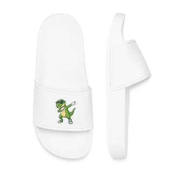 Lustiger Dabbing Dino Cartoon - Kinder Badelatschen - Weiß - Vorne