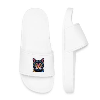 Colorful Pop Art Cat Neon Look - Kids’ Pool Sliders - white - Front